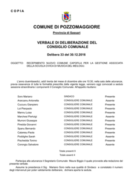 COMUNE DI POZZOMAGGIORE Provincia Di Sassari