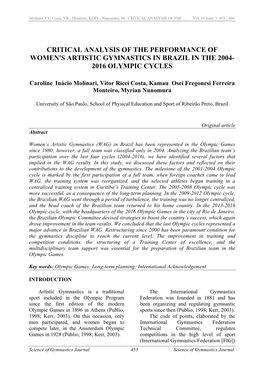 Critical Analysis of the Performance of Women's Artistic Gymnastics in Brazil in the 2004- 2016 Olympic Cycles