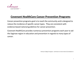 Covenant Healthcare Cancer Prevention Programs