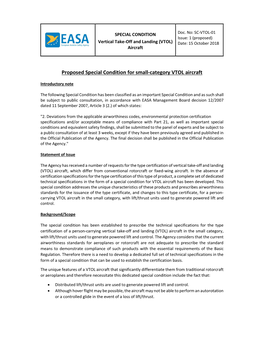 Proposed Special Condition for Small-Category VTOL Aircraft