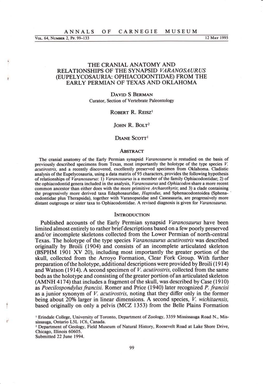 The Cranial Anatomy and Relationships of the Synapsid Varanosaurus (Eupelycosauria: Ophiacodontidae) from the Early Permian of Texas and Oklahoma
