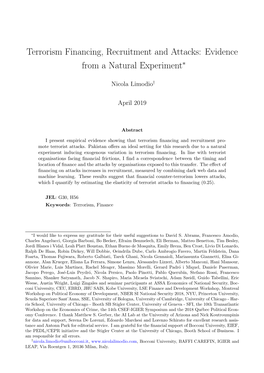 Terrorism Financing, Recruitment and Attacks: Evidence from a Natural Experiment∗