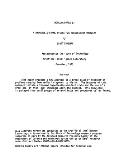 Massachusetts Institute of Technology Artificial Intelligence Laboratory December, 1973 Abstract This Paper Proposes a New Appro