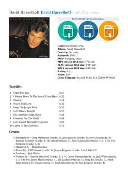 David Hasselhoff David Hasselhoff Mp3, Flac, Wma