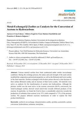 Metal-Exchanged Β Zeolites As Catalysts for the Conversion of Acetone to Hydrocarbons