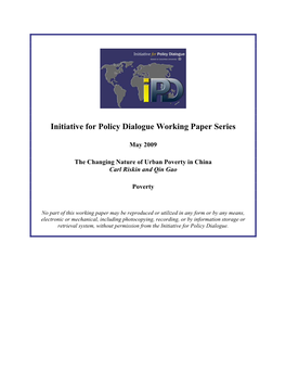 The Changing Nature of Urban Poverty in China Carl Riskin and Qin Gao