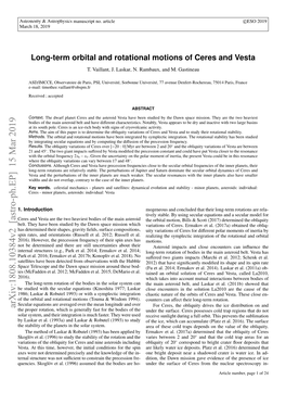 Long-Term Orbital and Rotational Motions of Ceres and Vesta T