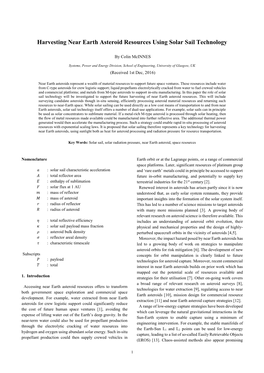 Harvesting Near Earth Asteroid Resources Using Solar Sail Technology