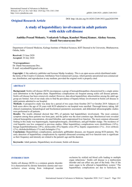 A Study of Hepatobiliary Involvement in Adult Patients with Sickle Cell Disease