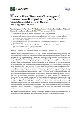 Citrus Bergamia) Flavanones and Biological Activity of Their Circulating Metabolites in Human Pro-Angiogenic Cells