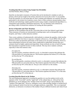 Teaching Quartile Location-Using Sample Size Divisibility Jon-Paul Paolino, Mercy College