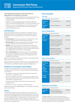 Concession Rail Fares Queensland Pension Rail Entitlements