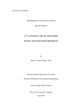 21 St Century Air-To-Air Short Range Weapon Requirements