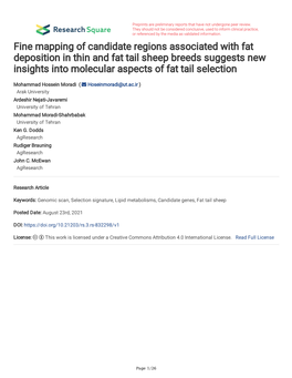 Fine Mapping of Candidate Regions Associated with Fat Deposition in Thin and Fat Tail Sheep Breeds Suggests New Insights Into Molecular Aspects of Fat Tail Selection