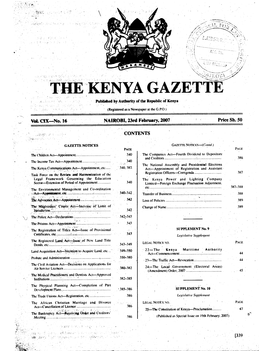 KENYA GAZETTE Published by Authority of the Republic of Kenya