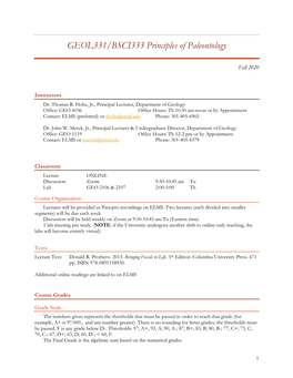 GEOL331/BSCI333 Principles of Paleontology