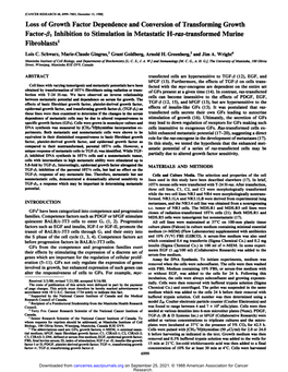 Loss of Growth Factor Dependence and Conversion of Transforming Growth Factor-/?I Inhibition to Stimulation in Metastatic H-Ras-Transformed Murine Fibroblasts1