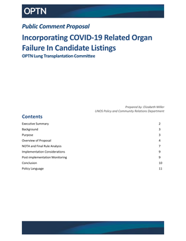 Incorporating COVID-19 Related Organ Failure in Candidate Listings OPTN Lung Transplantation Committee