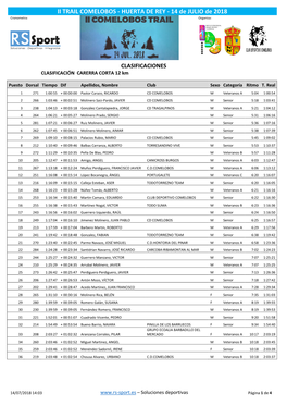 II TRAIL COMELOBOS - HUERTA DE REY - 14 De JULIO De 2018 Cronometra: Organiza