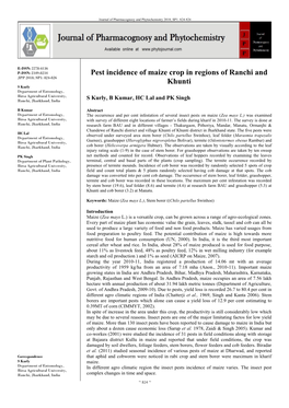 Pest Incidence of Maize Crop in Regions of Ranchi and Khunti