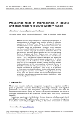 Prevalence Rates of Microsporidia in Locusts and Grasshoppers in South-Western Russia