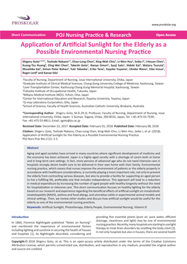 Application of Artificial Sunlight for the Elderly As a Possible Environmental Nursing Practice