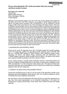 XA0201764 Factors Determining the UK's Back-End Nuclear Fuel Cycle Strategy and Future Nuclear Systems