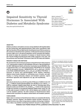 Impaired Sensitivity to Thyroid Hormones Is Associated With