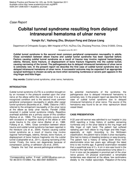 Cubital Tunnel Syndrome Resulting from Delayed Intraneural Hematoma of Ulnar Nerve