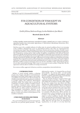 Fin Condition of Fish Kept in Aquacultural Systems