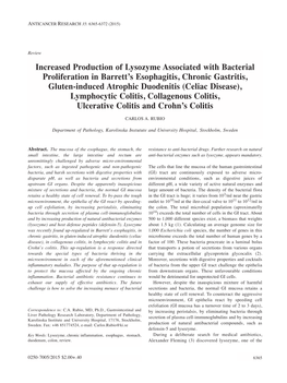 Increased Production of Lysozyme Associated with Bacterial