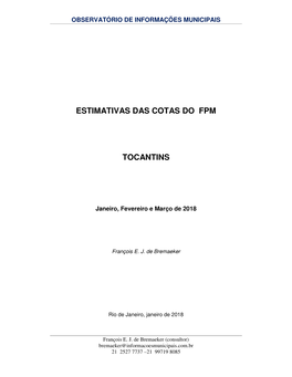 ESTIMATIVAS DAS COTAS DO FPM TOCANTINS -.. Observatório De