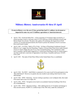 Military History Anniversaries 01 Thru 15 April