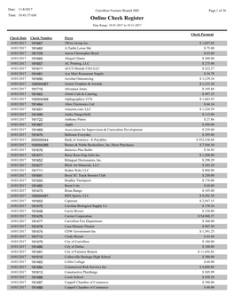 Online Check Register Date Range: 10-01-2017 to 10-31-2017