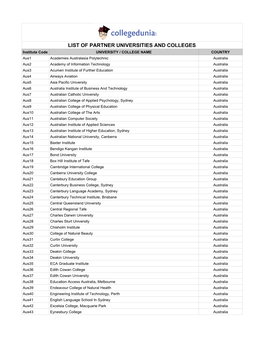 List of Partner Universities and Colleges