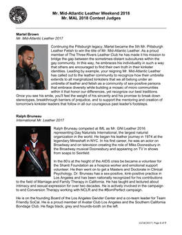 Mr. Mid-Atlantic Leather Weekend 2018 Mr. MAL 2018 Contest Judges