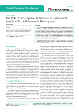 The Role of Geographical Indications in Agricultural Sustainability and Economic Development