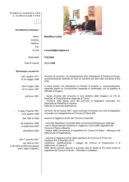 Formato Europeo Per Il Curriculum Vitae