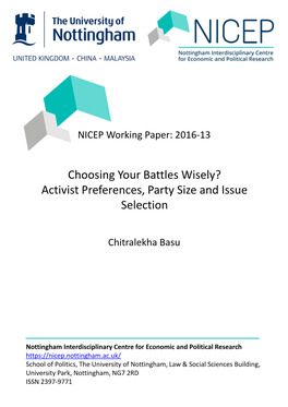 Activist Preferences, Party Size and Issue Selection