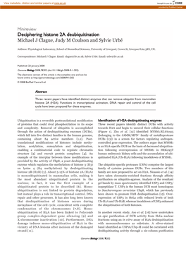 Deciphering Histone 2A Deubiquitination Michael J Clague, Judy M Coulson and Sylvie Urbé