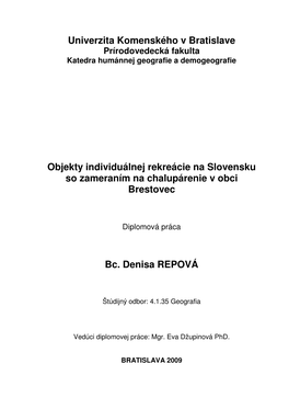 Univerzita Komenského V Bratislave Objekty Individuálnej Rekreácie Na