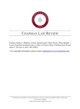 Actions Speak Louder Than Words: When Should Courts Find That Institutions Have a Duty to Protect Minor Children from Sexual Abuse?, 24 CHAP