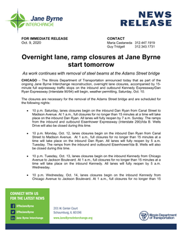 Overnight Lane, Ramp Closures at Jane Byrne Start Tomorrow