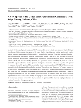 A New Species of the Genus Elaphe (Squamata: Colubridae) from Zoige County, Sichuan, China