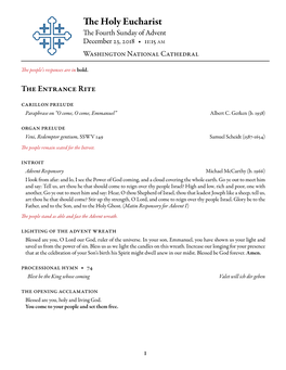 The Holy Eucharist the Fourth Sunday of Advent December 23, 2018 • 11:15 AM Washington National Cathedral