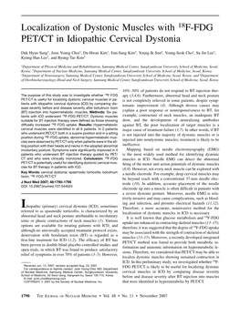 Localization of Dystonic Muscles with 18F-FDG PET/CT in Idiopathic Cervical Dystonia