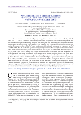 Insulin Resistance in Obese Adolescents and Adult Men Modifies the Expression of Proliferation Related Genes