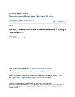 Wyandot, Shawnee, and African American Resistance to Slavery in Ohio and Kansas