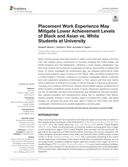 Placement Work Experience May Mitigate Lower Achievement Levels of Black and Asian Vs