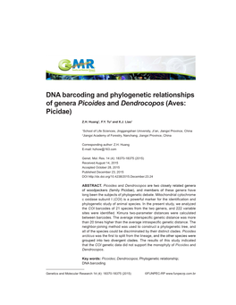 DNA Barcoding and Phylogenetic Relationships of Genera Picoides and Dendrocopos (Aves: Picidae)